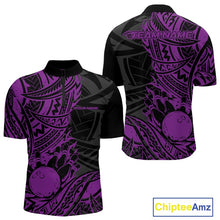 Load image into Gallery viewer, Custom Black And Purple Maori Style Koru Spiral Tribal Men Bowling Quarter-Zip Team Shirt IPHW10959