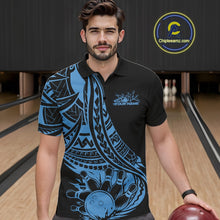 Load image into Gallery viewer, Custom Black And Blue Maori Style Koru Spiral Tribal Men Bowling Polo Team Shirt IPHW10962