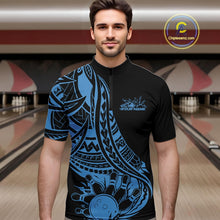 Load image into Gallery viewer, Custom Black And Blue Maori Style Koru Spiral Tribal Men Bowling Quarter-Zip Team Shirt IPHW10962