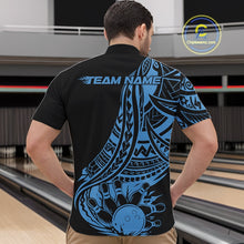 Load image into Gallery viewer, Custom Black And Blue Maori Style Koru Spiral Tribal Men Bowling Quarter-Zip Team Shirt IPHW10962