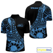 Load image into Gallery viewer, Custom Black And Blue Maori Style Koru Spiral Tribal Men Bowling Quarter-Zip Team Shirt IPHW10962