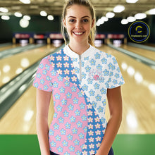 Load image into Gallery viewer, Custom Cute Pastel Pink Blue Bowling Women Quarter-Zip Shirts, Floral Bowling Jerseys IPHW11267