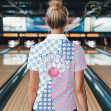 Load image into Gallery viewer, Custom Cute Pastel Pink Blue Bowling Women Quarter-Zip Shirts, Floral Bowling Jerseys IPHW11267