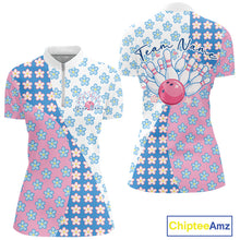 Load image into Gallery viewer, Custom Cute Pastel Pink Blue Bowling Women Quarter-Zip Shirts, Floral Bowling Jerseys IPHW11267