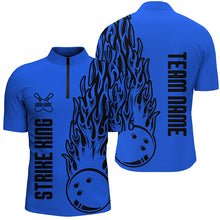 Load image into Gallery viewer, Bowling Shirts For Men Custom Team Name Strike King Flaming Team Bowling Shirts | Blue IPHW4974