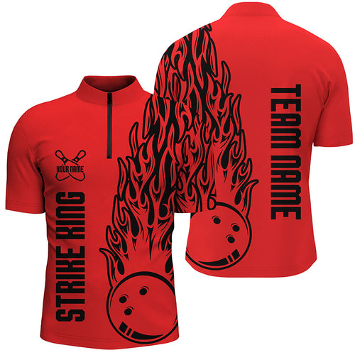 Bowling Shirts For Men Custom Team Name Strike King Flaming Team Bowling Shirts | Red IPHW4975
