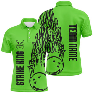 Bowling Shirts For Men Custom Team Name Strike King Flaming Team Bowling Shirts | Green IPHW4976