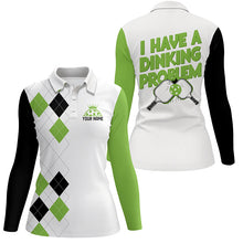 Load image into Gallery viewer, Custom Green Argyle Pattern Funny Pickleball Shirts for women &quot;I Have Dinking Problem&quot; IPHW6934