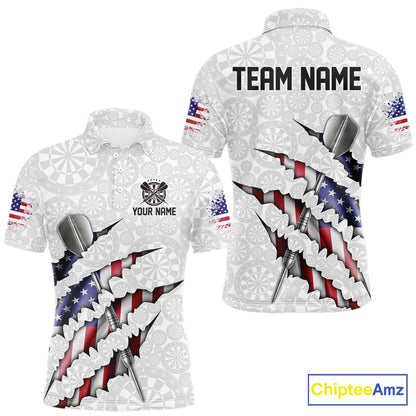 Custom Patriotic Dartboard Dart Men Polo Shirt With Silver Dart Steel, Dart League Shirt IPHW11637