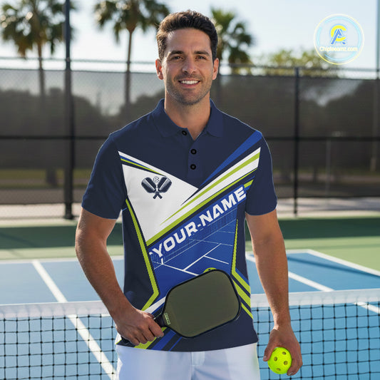 Custom Blue And Green Pickleball Team Jersey, Pickleball Men Polo Shirt IPHW11888