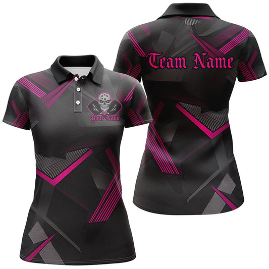 Black And Pink Custom Skull Pickleball Shirts For Women, Halloween Pickleball Outifts Gifts IPHW7449