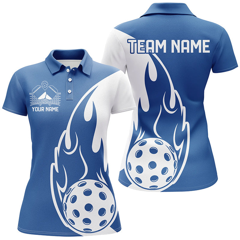 Custom Blue Flame Pickleball Shirts For Women, Pickleball Team Uniform Women'S Outfit IPHW7452