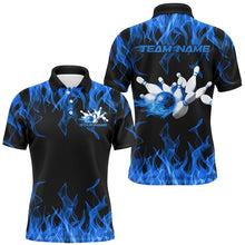 Load image into Gallery viewer, Black And Blue Vibrant Flame Custom Men&#39;s Bowling Team Uniform, Bowling Tournament Shirts IPHW7715