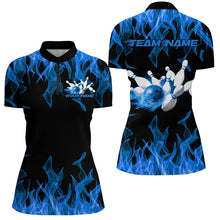 Load image into Gallery viewer, Black And Blue Vibrant Flame Custom Men&#39;s Bowling Team Uniform, Bowling Tournament Shirts IPHW7715