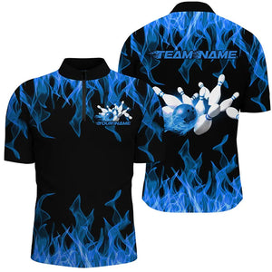 Black And Blue Vibrant Flame Custom Men's Bowling Team Uniform, Bowling Tournament Shirts IPHW7715