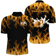 Load image into Gallery viewer, Black And Yellow Vibrant Flame Custom Men&#39;s Bowling Team Uniform, Bowling Tournament Shirts IPHW7716