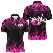 Load image into Gallery viewer, Black And Pink Vibrant Flame Custom Men&#39;s Bowling Team Uniform, Bowling Tournament Shirts IPHW7717