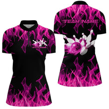 Load image into Gallery viewer, Black And Pink Vibrant Flame Custom Men&#39;s Bowling Team Uniform, Bowling Tournament Shirts IPHW7717