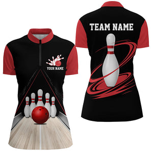 Classic Black And Red Custom Bowling Shirts For Women, Bowling Lane Vintage Bowling Team Shirt IPHW7718