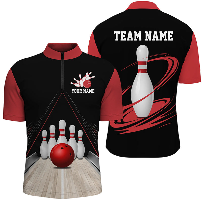 Classic Black And Red Custom Bowling Shirts For Men, Bowling Lane Vintage Bowling Team Shirt IPHW7718