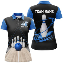 Load image into Gallery viewer, Classic Black And Blue Custom Ladies Bowling Shirts, Bowling Lane Vintage Bowling Team Shirt IPHW7719