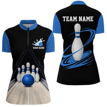 Load image into Gallery viewer, Classic Black And Blue Custom Ladies Bowling Shirts, Bowling Lane Vintage Bowling Team Shirt IPHW7719