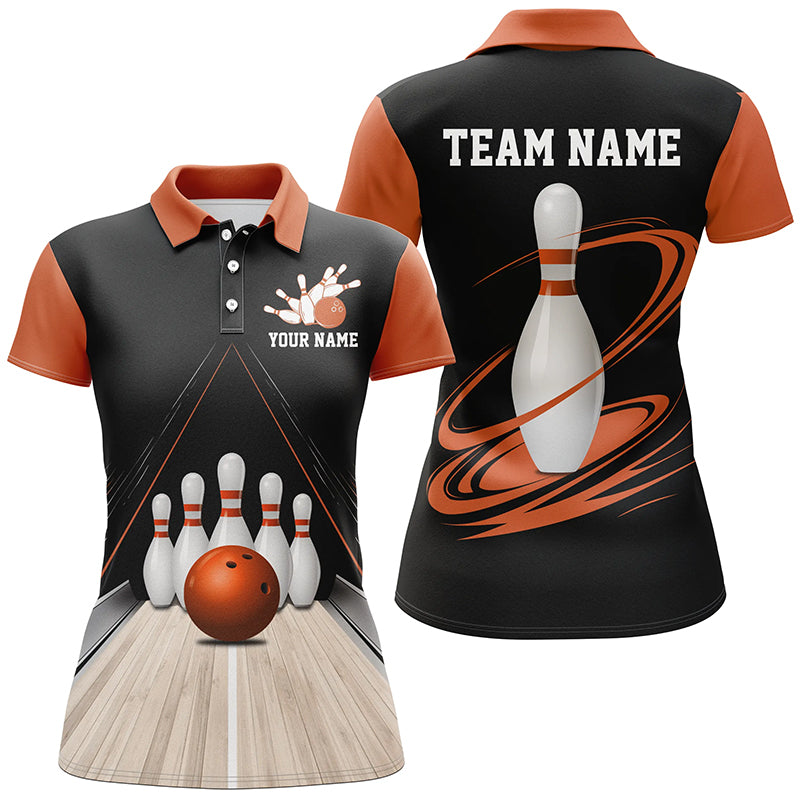 Classic Black And Orange Custom Ladies Bowling Shirts, Bowling Lane Vintage Team Shirt IPHW7720