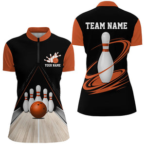 Classic Black And Orange Custom Ladies Bowling Shirts, Bowling Lane Vintage Team Shirt IPHW7720