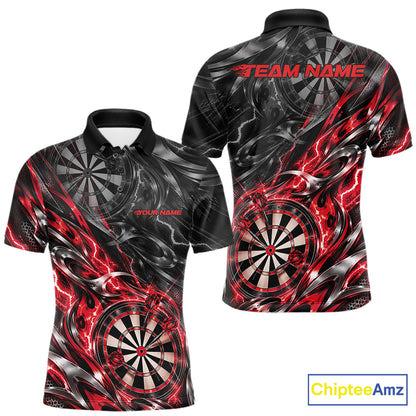 Custom Black And Red Flame Dart Team Men Polo Shirt, Dart League Jersey IPHW12601