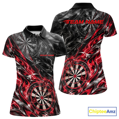 Custom Black And Red Flame Dart Team Women Polo Shirt, Dart League Jersey IPHW12601
