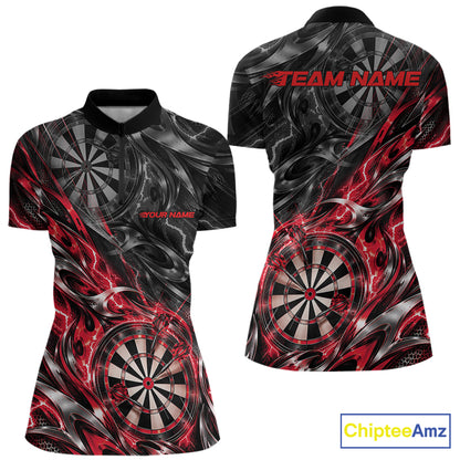 Custom Black And Red Flame Dart Team Women Quarter-Zip Shirt, Dart League Jersey IPHW12601