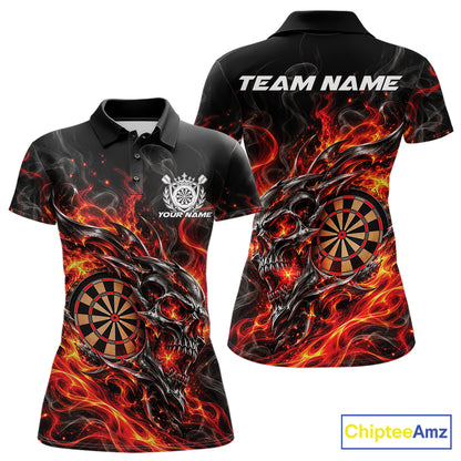 Custom Red Orange Flame Skull Dart Jersey, Halloween Dart Team Women Polo Shirt IPHW12617