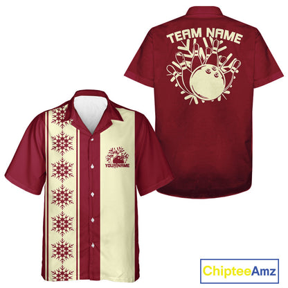 Custom Retro 50S Christmas Bowling Button Up Shirts, Vintage Xmas Bowling Shirt IPHW10105