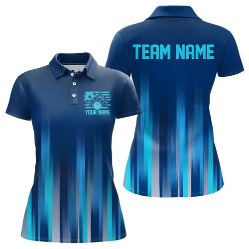 Custom Blue US Bowling Polo Shirts For Women, Bowling Team Shirts, Bowling Jeyseys With Name IPHW8143