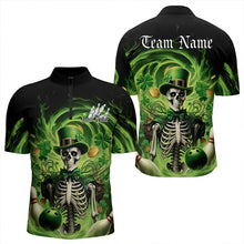 Load image into Gallery viewer, Custom Green St Patricks Day Skull Bowling Quarter-Zip Shirts For Men, Shamrock Bowling Shirt IPHW8376