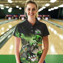 Load image into Gallery viewer, Custom Green Flame Skull Saint Patrick Day Bowling Polo Shirts For Women, Shamrock Bowling IPHW8379