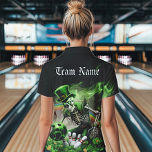 Load image into Gallery viewer, Custom Green Flame Skull Saint Patrick Day Bowling Polo Shirts For Women, Shamrock Bowling IPHW8379