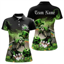 Load image into Gallery viewer, Custom Green Flame Skull Saint Patrick Day Bowling Polo Shirts For Women, Shamrock Bowling IPHW8379