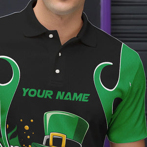 Custom Green St Patricks Day Funny Skull Drink Beer Bowling Polo Shirts For Men IPHW8381