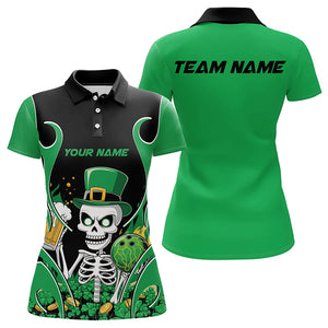 Custom Green St Patricks Day Funny Skull Drink Beer Bowling Polo Shirts For Women IPHW8381