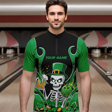 Load image into Gallery viewer, Custom Green St Patricks Day Funny Skull Drink Beer Bowling Quarter-Zip Shirts For Men IPHW8381