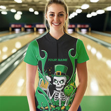 Load image into Gallery viewer, Custom Green St Patricks Day Funny Skull Drink Beer Bowling Quarter-Zip Shirts For Women IPHW8381