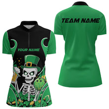 Load image into Gallery viewer, Custom Green St Patricks Day Funny Skull Drink Beer Bowling Quarter-Zip Shirts For Women IPHW8381