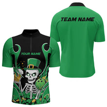 Load image into Gallery viewer, Custom Green St Patricks Day Funny Skull Drink Beer Bowling Quarter-Zip Shirts For Men IPHW8381