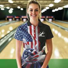 Load image into Gallery viewer, Custom US Flag Bowling League Shirts, Patriotic Bowling Team Polo Shirts For Women IPHW8384