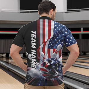 Custom US Flag Bowling League Shirts, Patriotic Bowling Team Quarter-Zip Shirts For Men IPHW8384