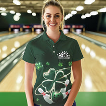 Load image into Gallery viewer, Custom Green Shamprock Saint Patricks Bowling Womens Polo Shirts, Lucky Bowling Team Shirt IPHW8572
