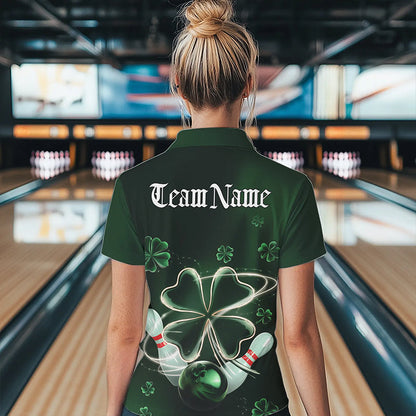 Custom Green Shamprock Saint Patricks Bowling Womens Polo Shirts, Lucky Bowling Team Shirt IPHW8572