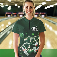 Load image into Gallery viewer, Custom Green Shamprock Saint Patricks Bowling Womens Quarter-Zip Shirt, Lucky Bowling Shirt IPHW8572