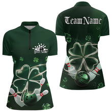 Load image into Gallery viewer, Custom Green Shamprock Saint Patricks Bowling Womens Quarter-Zip Shirt, Lucky Bowling Shirt IPHW8572
